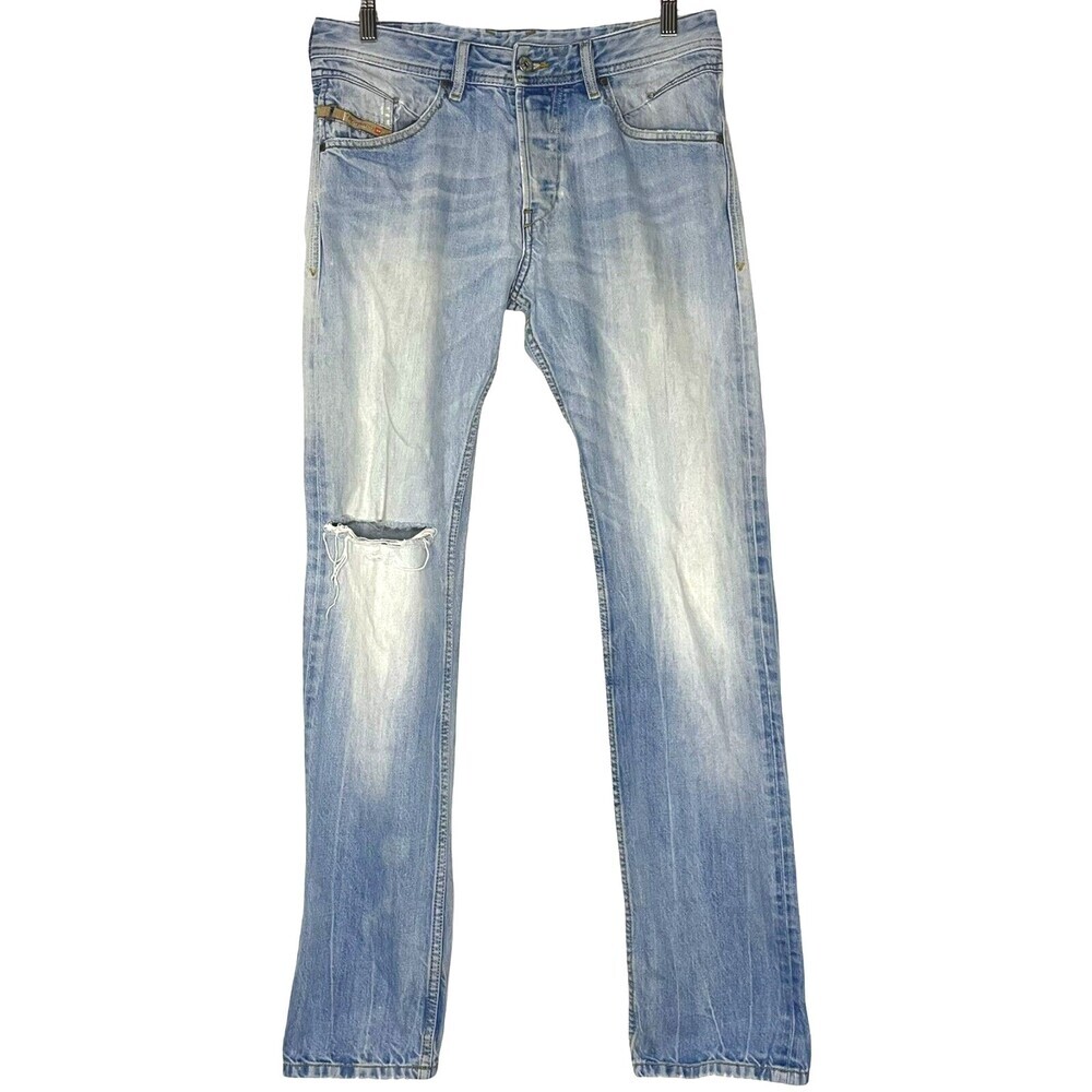 Diesel Belther Regular Slim Taper 0827F Jeans Mens 30x32 Blue Cotton Distressed